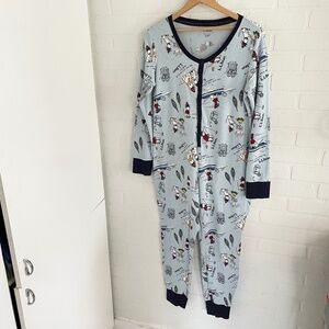 L.L. Bean Women’s Ski Underwear Pajama One piece Novelty print Waffle Blue M